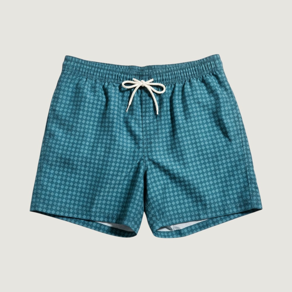 Goodfellow & Co Swim Trunks Checkerboard Geometric Print Medium Teal